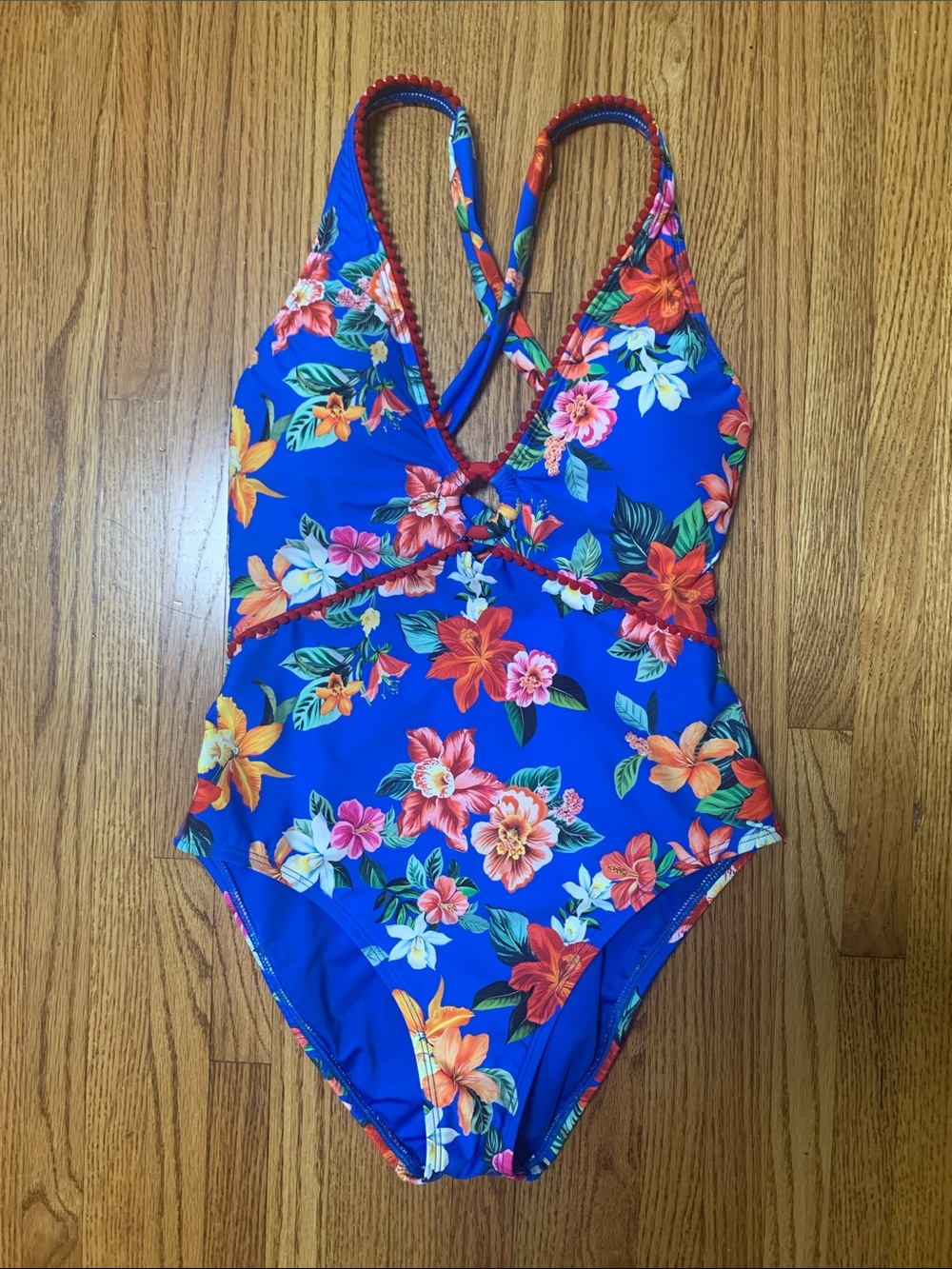 La Blanca swimsuit - modern oasis one piece bathing suit v plunge blue floral